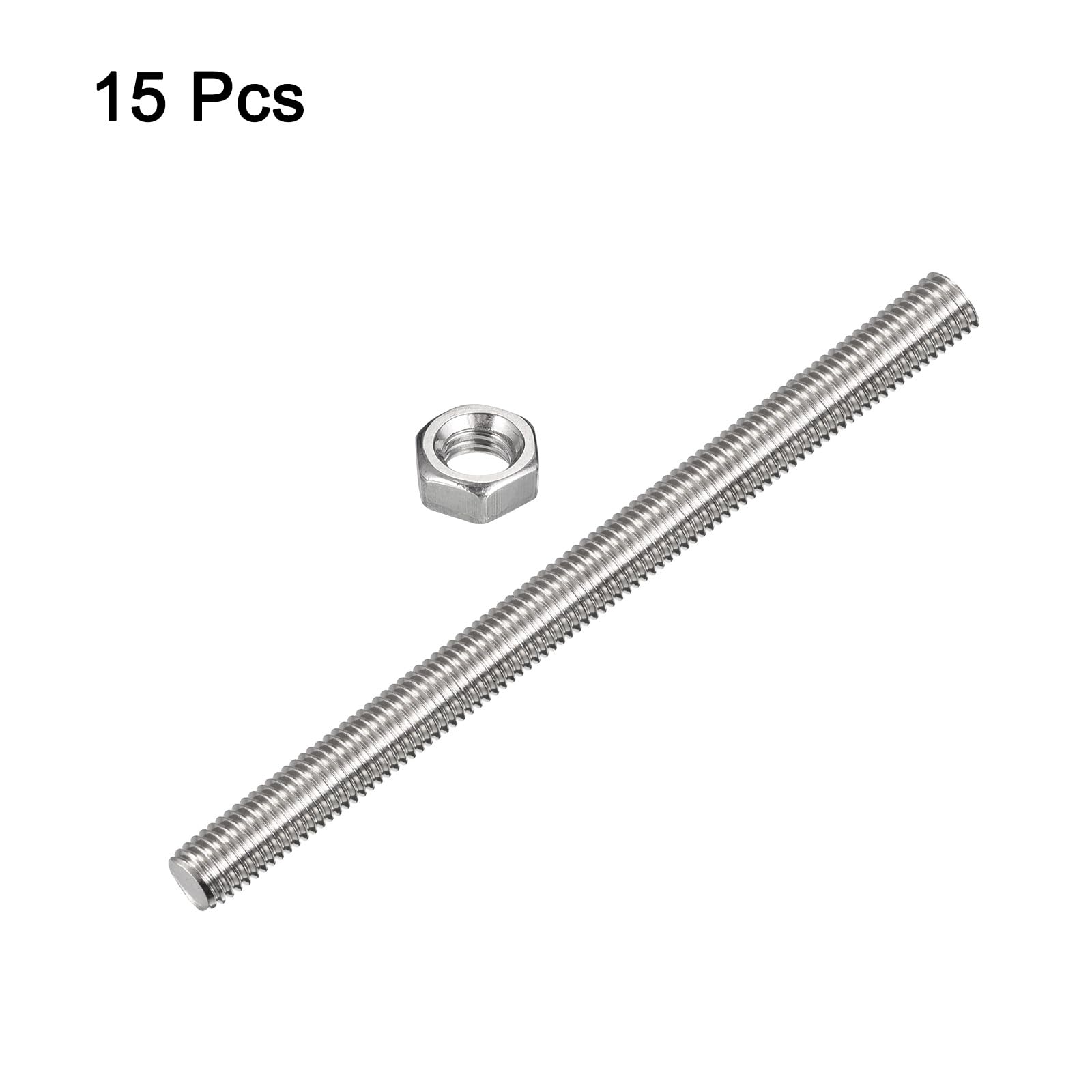 QUARKZMAN 15 Paquete M14 x 200mm Totalmente Roscada Varilla con 15 Paquete Hexagonales Tuercas, 2mm Rosca Paso 304 Inoxidable Acero Derecha Mano Roscada Varillas Barra Pernos