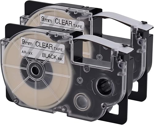 Paquete de 2 cartuchos de cinta IT compatibles con XR-9X XR-9X2S Black on Clear de 0.354 in para impresora de etiquetas KL-G2 KL-60 KL-100 KL-120