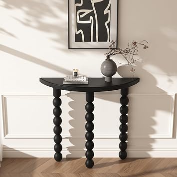 All Solid Wood Half Moon entryway Table,Retro Style Front Entrance Table, Sofa Table with Thickened Ball-Shaped Table Legs,for Corridor/Entrance/Living Room/Bedroom100cm/39.4in