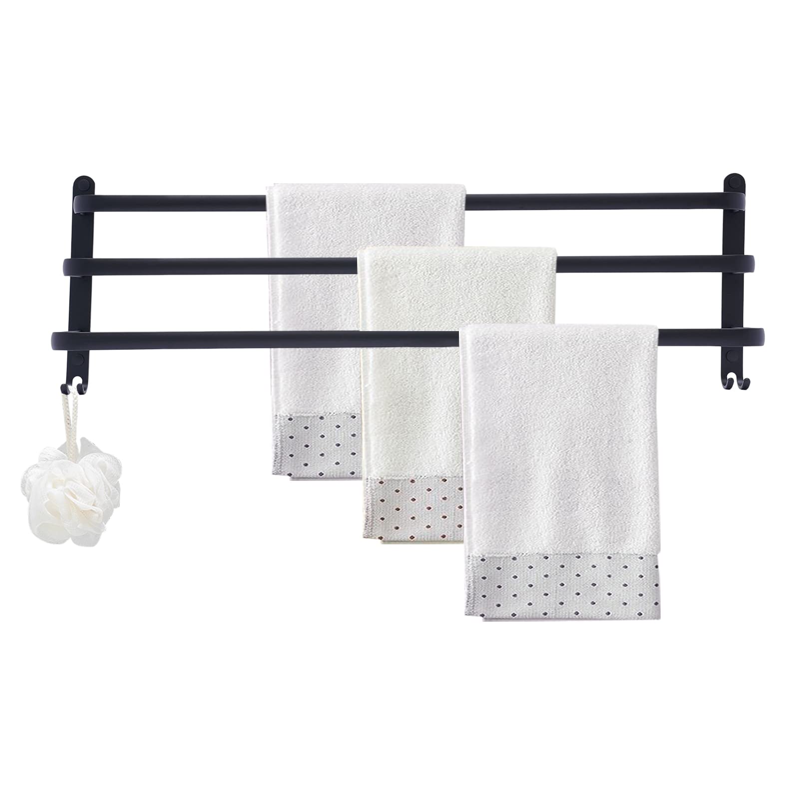 Heeclusx Black Wall Mounted Towel Rack 3 Tiers Wall Mounted Bath Towel Holder Bathroom Aluminum Towel Rack With 2 Hooks Easy To Clean