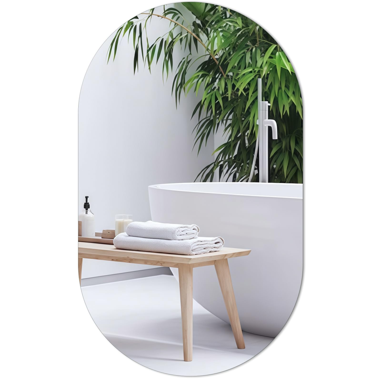 TSKDKIT Oval Wall Mirror 50 x 30 cm Stick On Mirror for Walls, Self Adhesive Frameless HD Glass Mirrors for Bathroom, Hallway, Bedroom