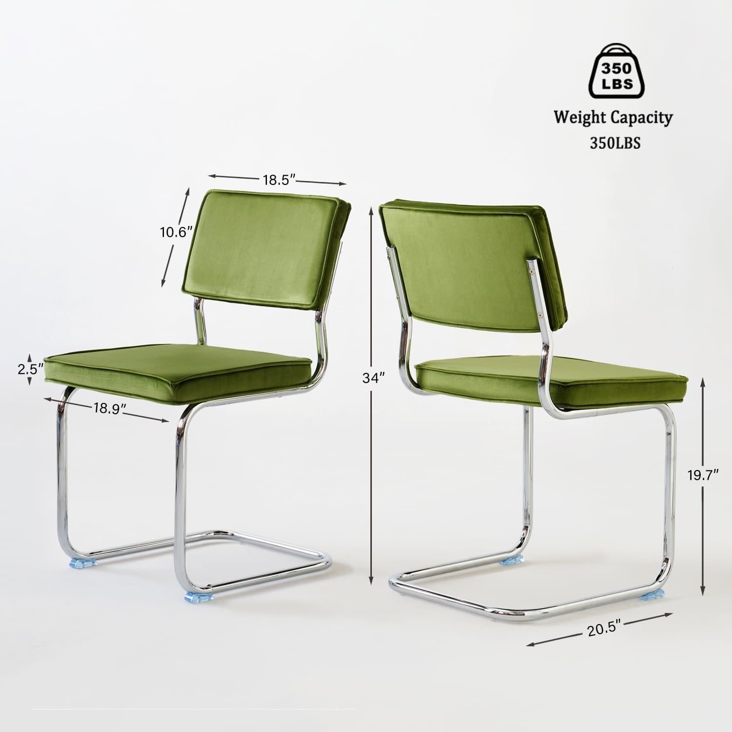 Green Velvet Dining Chairs,Mid Century Morden Dining Chairs, Minimalistic Style Kitchen & Dining Room Chairs, Upholstered Comfort Chairs with Chrome Metal Legs, Set of 2
