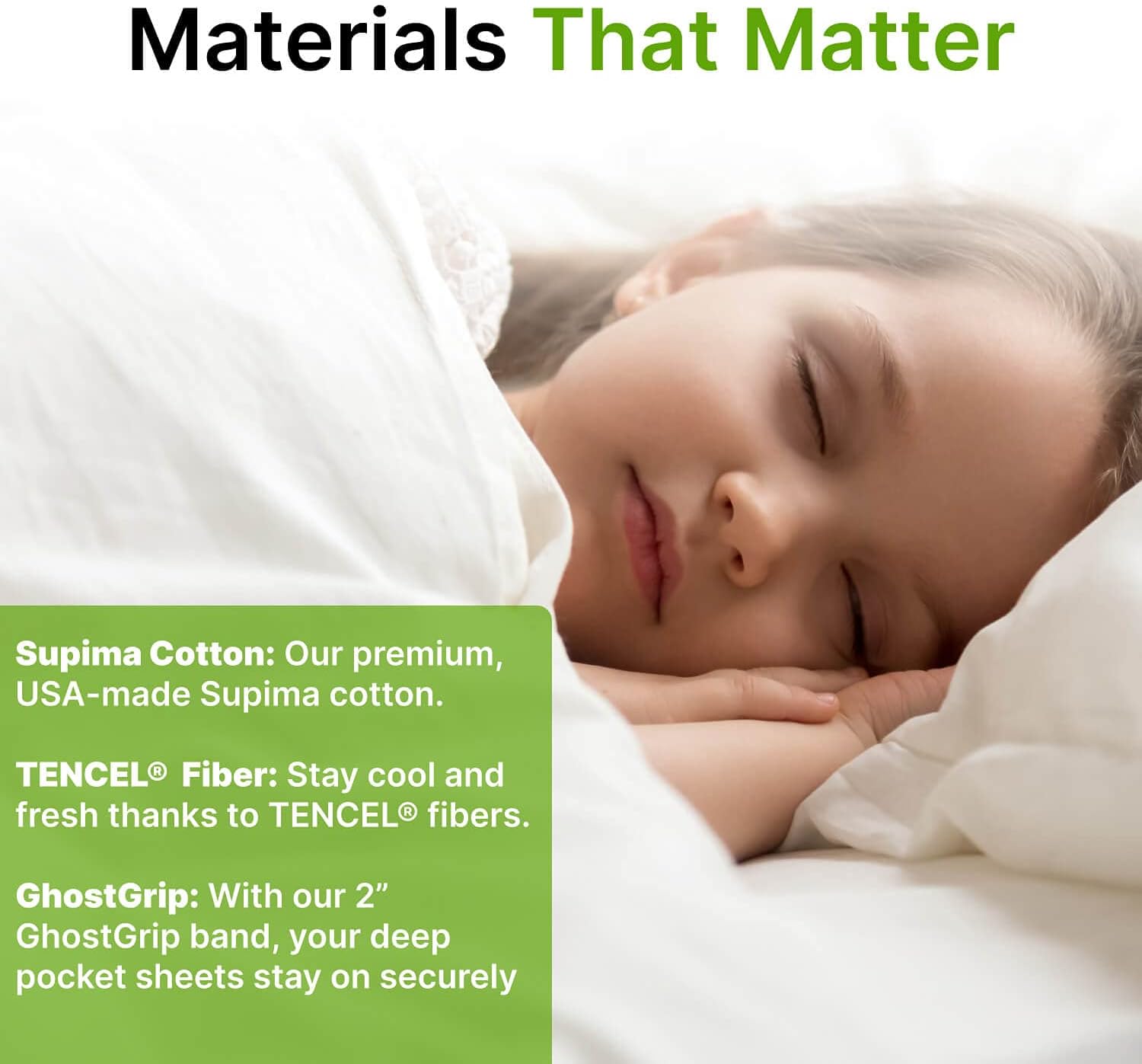 GhostBed Queen Cooling Supima Cotton and Tencel Luxury Sheet Set - Wrinkle Resistant with Deep Pockets, 4 Piece, White