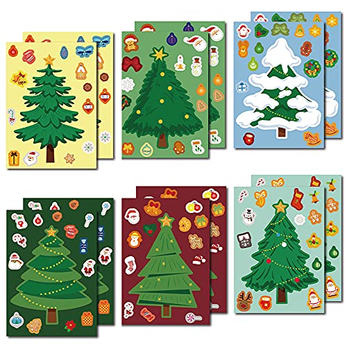 DIY Weihnachtsaufkleber, Selbstklebende Weihnachtssticker für Kinder, Aufkleber Weihnachten Kinder, Dekosticker für Geschenk Grußkarten Tagebuch Fotoalbum (12 Blätter Personalisierte Weihnachtsbaum) Cover