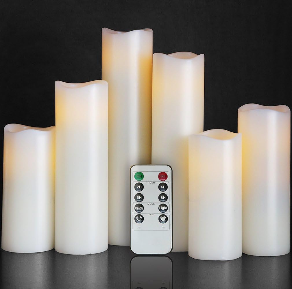 AIR ZUKER Set of 6 Flicking Flameless Candles Pillar Wax LED Candle