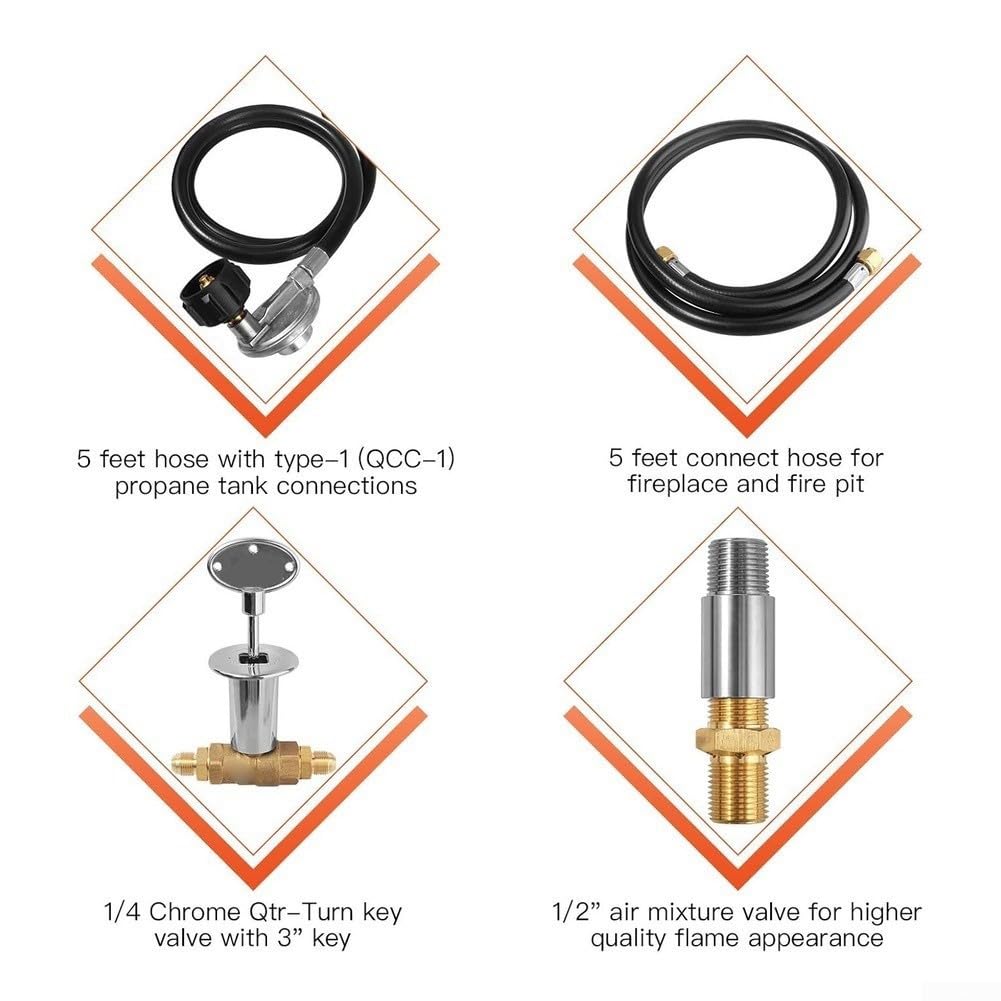 Juego de manguera reguladora de propano con válvula de 1/2 pulgadas y mezclador de aire de latón, manguera de conexión de 60 pulgadas para control de quemador de fuego, ajustable 0-30 PSI, 150 K BTU