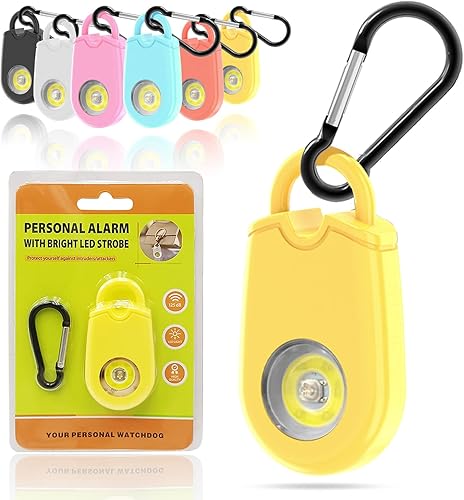 Jzwefdo Llavero de sirena de autodefensa para mujer, dispositivo de protección de seguridad de sirena de 130 dB con luz estroboscópica y llavero,