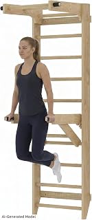Swedish Ladder Wall Bar with Adjustable Pull-Up Bar | Solid Wood Construction, 10 Pine Rungs, All Ages, for Home, School, Gymnastics Training