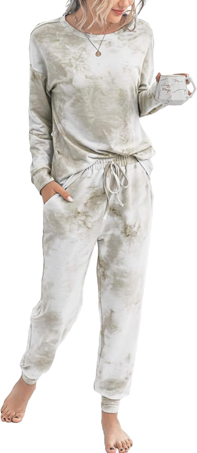 TSMNZMU Women's 2 Piece Pajama Set - Comfort Long Sleeve Crew Neck Top With Pants - Sleepwear Loungewear With Pockets