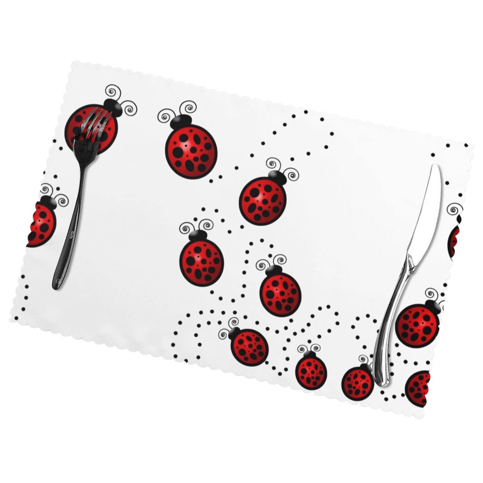 Art Ladybug Tracks Anti-Oil And Heat-Resistant Placemat 12x18in (Set Of 6) - Premium Full-Size Single-Sided Printed Dining Mats