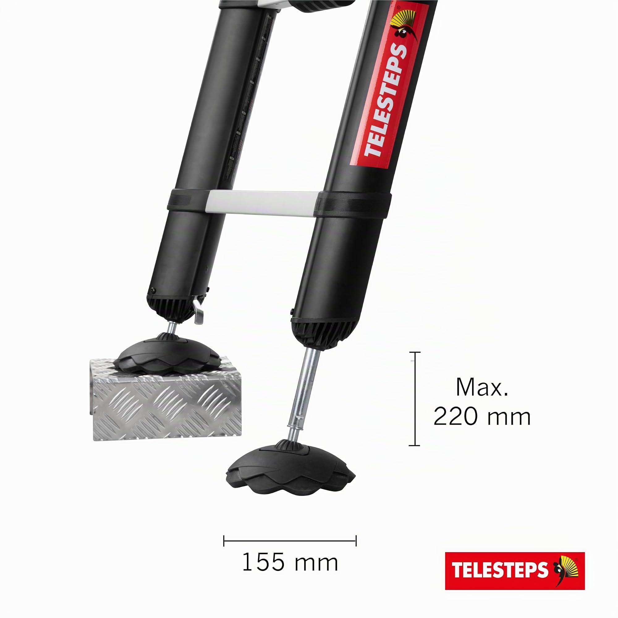 Telesteps Pieds de sécurité réglables pour échelles de I Seulement compatible avec produits de I Parfaitement adapté aux surfaces inégales I Déployable à une hauteur de 220mm max I 9190-209