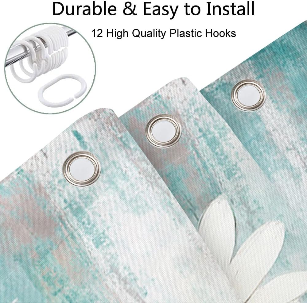 JAWO Turquoise Daisy Floral Shower Curtain, Rustic Farmhouse and Butterfly, 72X78 Inches (Turquoise Blue)