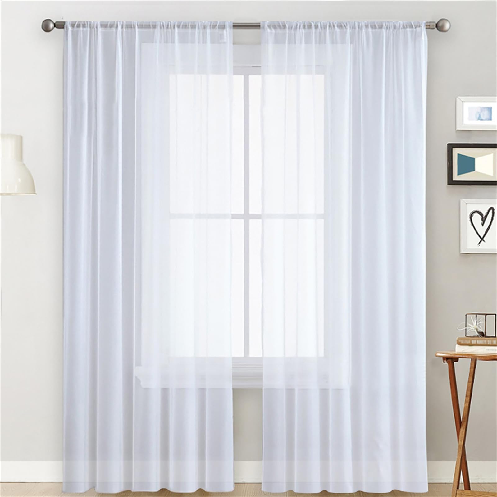 Surwin Curtains for Bedroom, Japanese Solid Color 2 Panels Voile Curtain, Semi Transparent Sheer Curtains, Living Room Balcony Home Decorative Net Curtains for Windows (White,132x213cm)