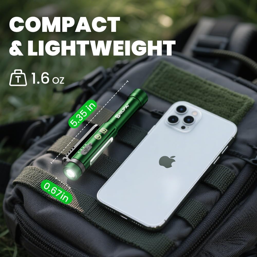 Penlight Flashlight, Rechargeable Work Light 600 Lumens COB LED Pen Light with Magnetic Clip, 8 Modes Pocket Flashlight for Nurse, Emergency, EDC (Green)