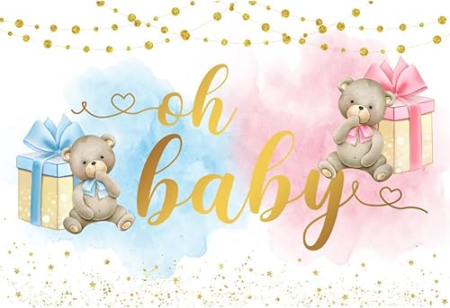 Telón de fondo de baby shower Oh Boy de 7 x 5 pies para fotografía, fondo de regalo de oso azul y rosa para bebé, niña, niño, recién nacido,