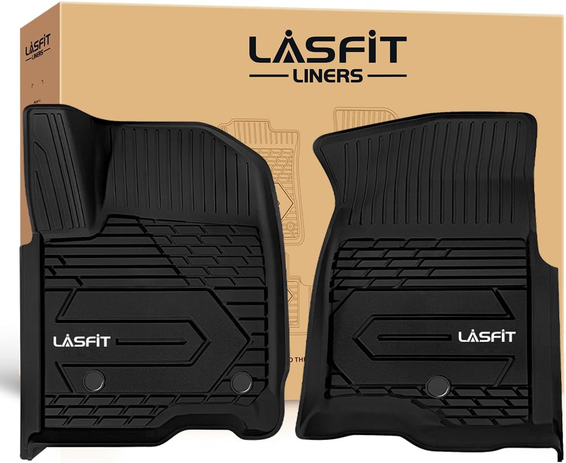 LASFIT Front Floor Mats 2019-2026 for Chevrolet Silverado/GMC Sierra 1500, 2020-2026 Chevy Silverado/GMC Sierra 2500HD 3500HD, Crew Cab/Double Cab, All Weather TPE Floor Liners, 1st Row Only