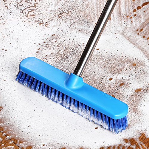YCUTE Commercial Floor Scrub Brush with Long Handle 52", 12" Multi-Surface Stiff Brush for Tile, Grout, Concrete, Patio, Garage, Deck and Outdoor Algae