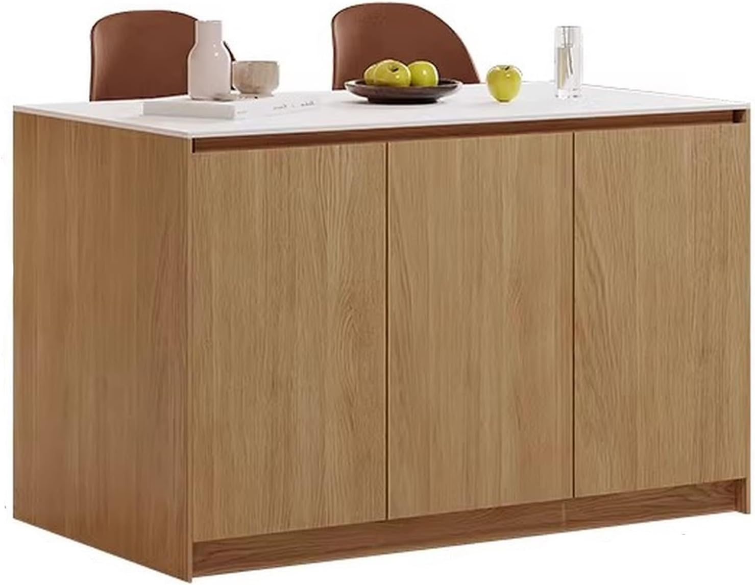Storage Trolley Wood Kitchen Island with Storage Cabinet with Stone Top Doors Shelves Shelving Organizer(Yellow,Medium)