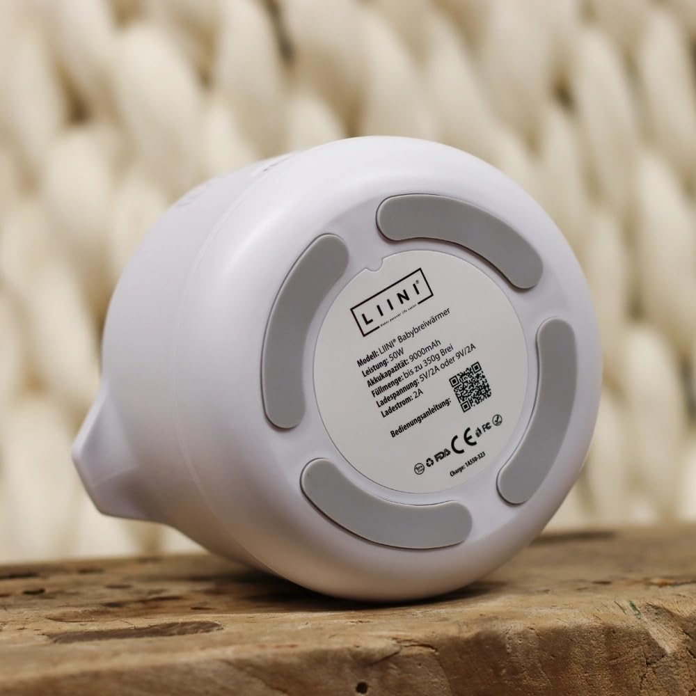 LIINI® 1.0 PRO Breiwärmer weiss - Akku Babybreiwärmer, 50W Heizleistung, vollautomatisches Erwärmen per Knopfdruck, auslaufsicher, BPA-frei, USB-C