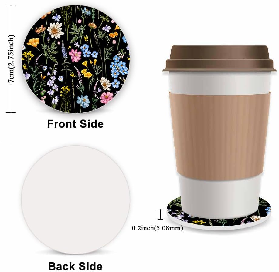 Cute Wildflower Steering Wheel Cover for Women, Universal Auto Steering Wheel 14-15 Inch Car Interior Accessories with 2PCS Car Coasters, Suitable for Men and Women