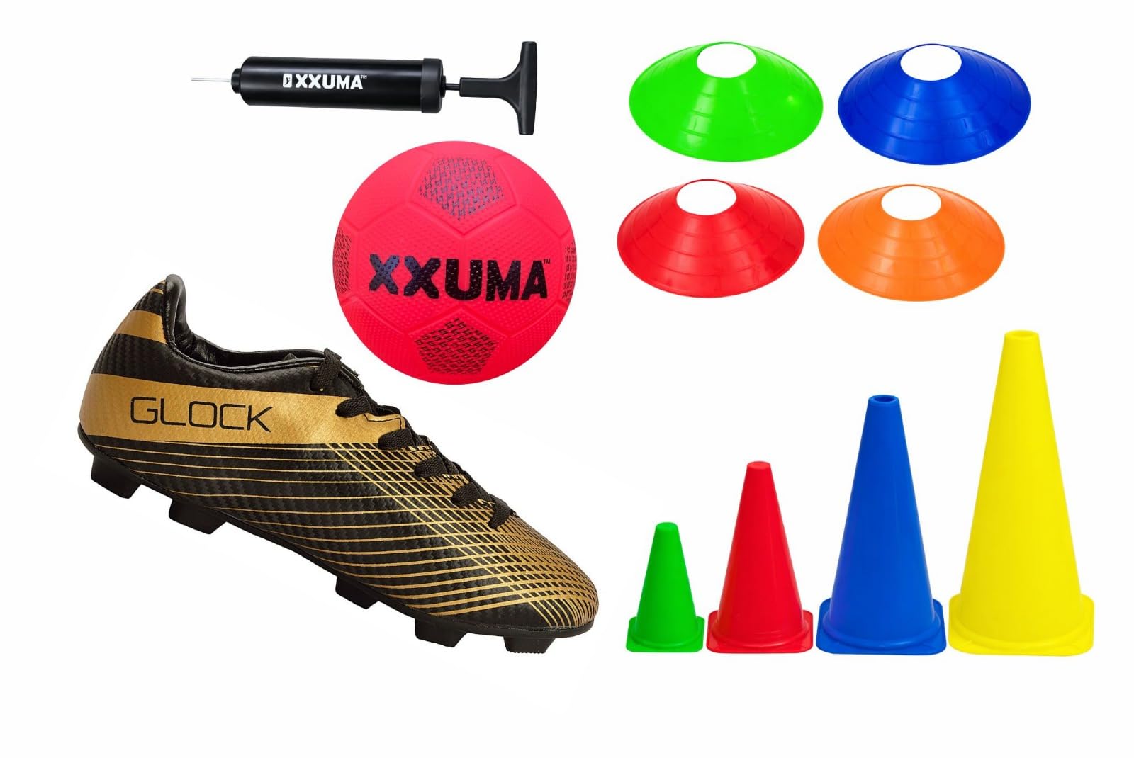 - Football Training Combo Pack with Shoes, Practice Cones, Saucer Cones, Home Play Football and Air Pump for Sports