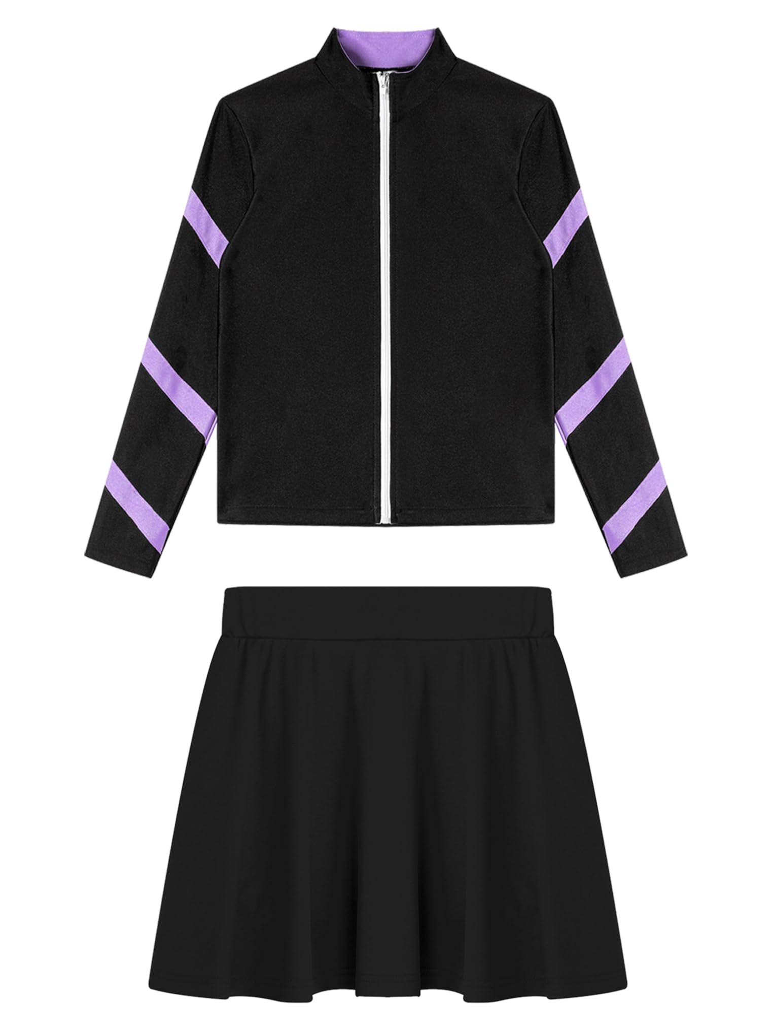Freebily Kinder Mädchen Eiskunstlauf Anzug Jacke Rock Set Strass Eislaufen Trainingsoutfit Sweatjacke Sportrock Set Performance Tanzkleidung