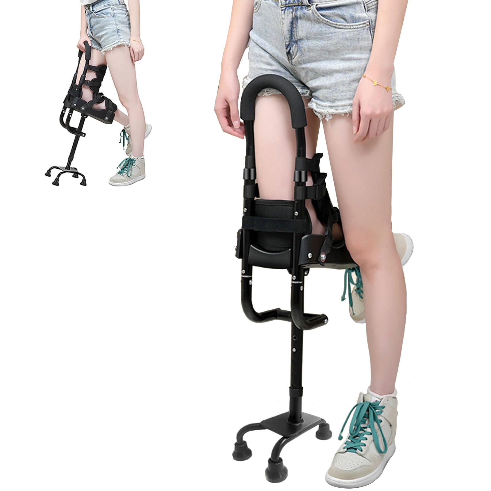 Muleta de rodilla, muletas manos libres para adultos, andador telescópico para apoyo a la movilidad, ideal para recuperación de lesiones y ayuda para la vida diaria