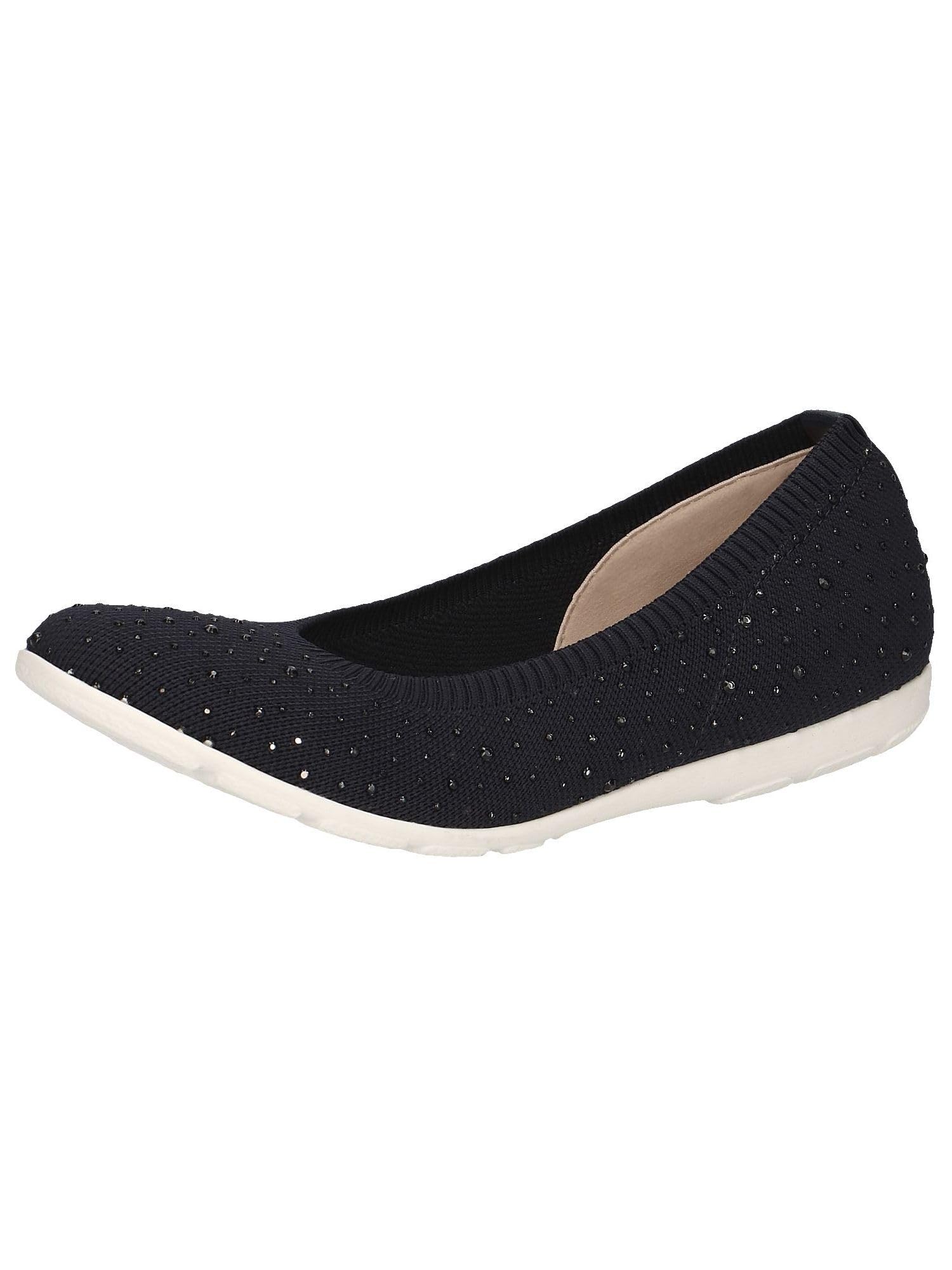 CAPRICE Women's Glitter Ballet Flats Comfortable, Blue (Ocean Knit), 6.5 UK