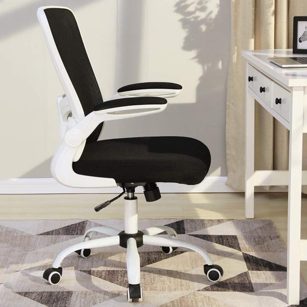 Krzesło Biurkowe Siatkowe Obrotowe Ergonomiczne Krzesła Biurkowe, Regulowane Krzesło Biurkowe z Podnoszonymi Podłokietnikami Krzesło Biurkowe Komputerowe (Kolor: Czarny + Biały)