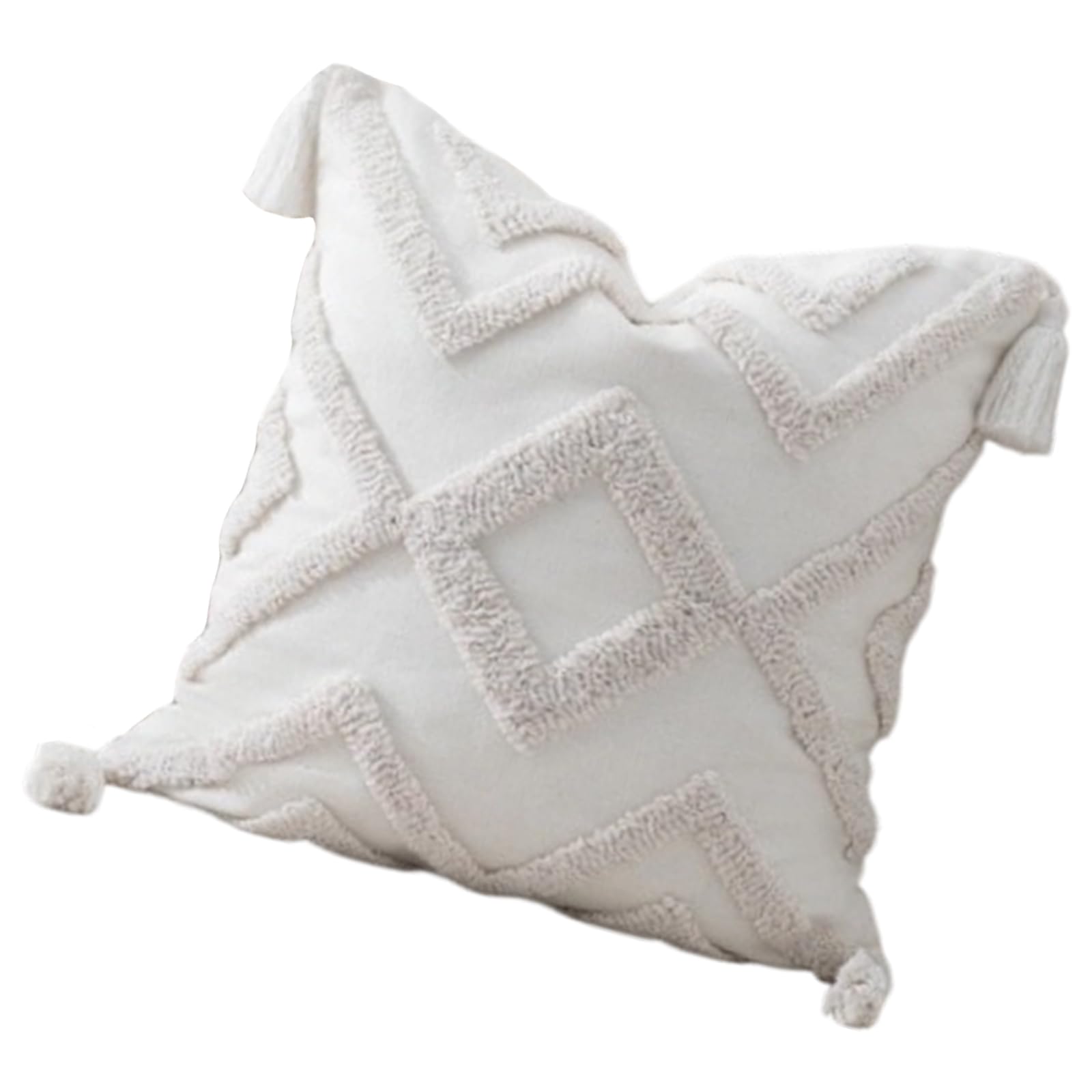 Jazuaiao Cotton Linen Blend Throw Cover 45x45cm Tufted Pattern Fringe Tassels Home Decors Tufted Pillowcase