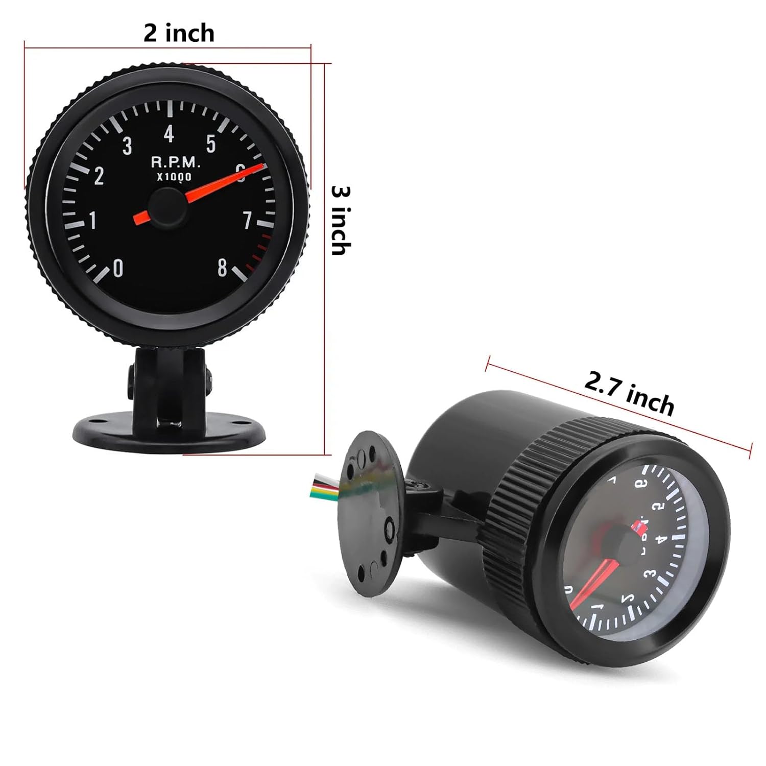 Universal 2" Tachometer 8000 RPM Meter with Gauge Holder for 12V Gasoline Car Engine 1-8 Cylinders