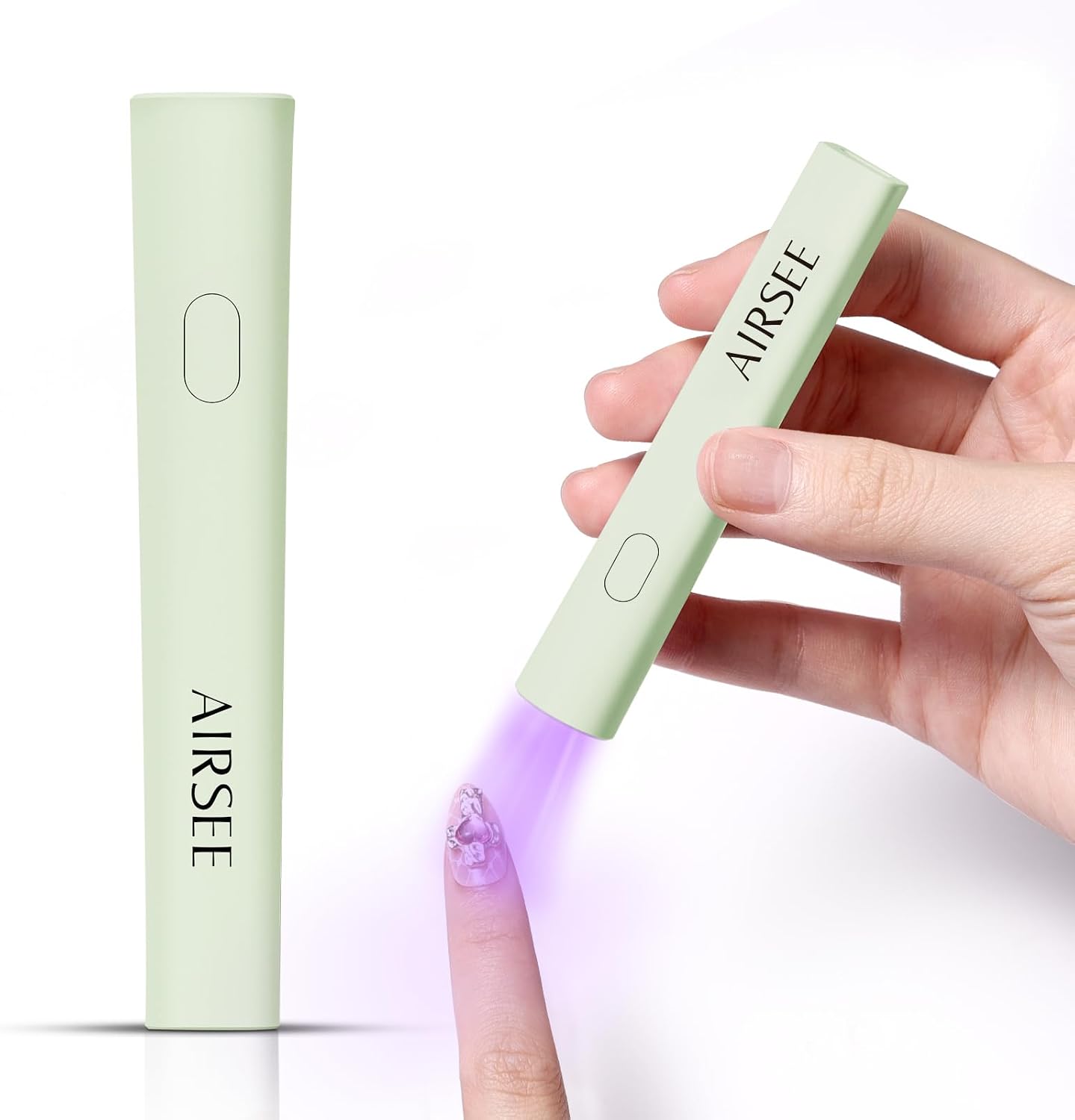 AIRSEE Mini UV Gel Nail Light Portable Rechargeable 2 Timers for Quick Nail Extension Rhinestone Glue Decoration Gel Nail Strips at Home Travel (Green)
