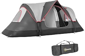 Outsunny 2 Bedroom Camping Tent for 6 Person, Large Family Tent with 2000mm Rainfly and Screen Panels, Portable with Bag for Fishing Hiking Festival, 15ft x 7ft x 71in
