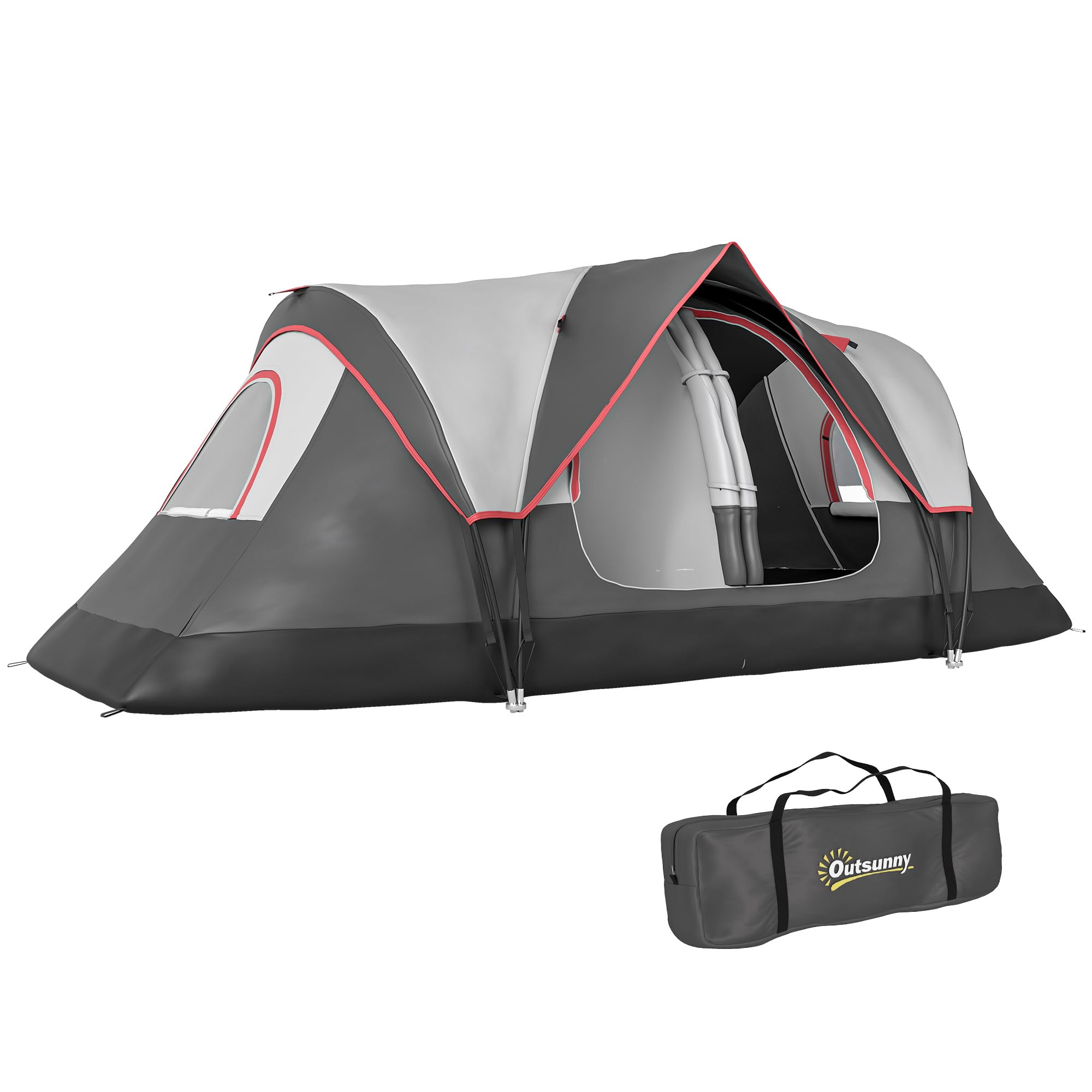 Outsunny 2 Bedroom Camping Tent for 6-8 Person, Large Family Tent with 2000mm Waterproof Rainfly and Screen Panels, Portable with Bag, for Fishing Hiking Festival image 6