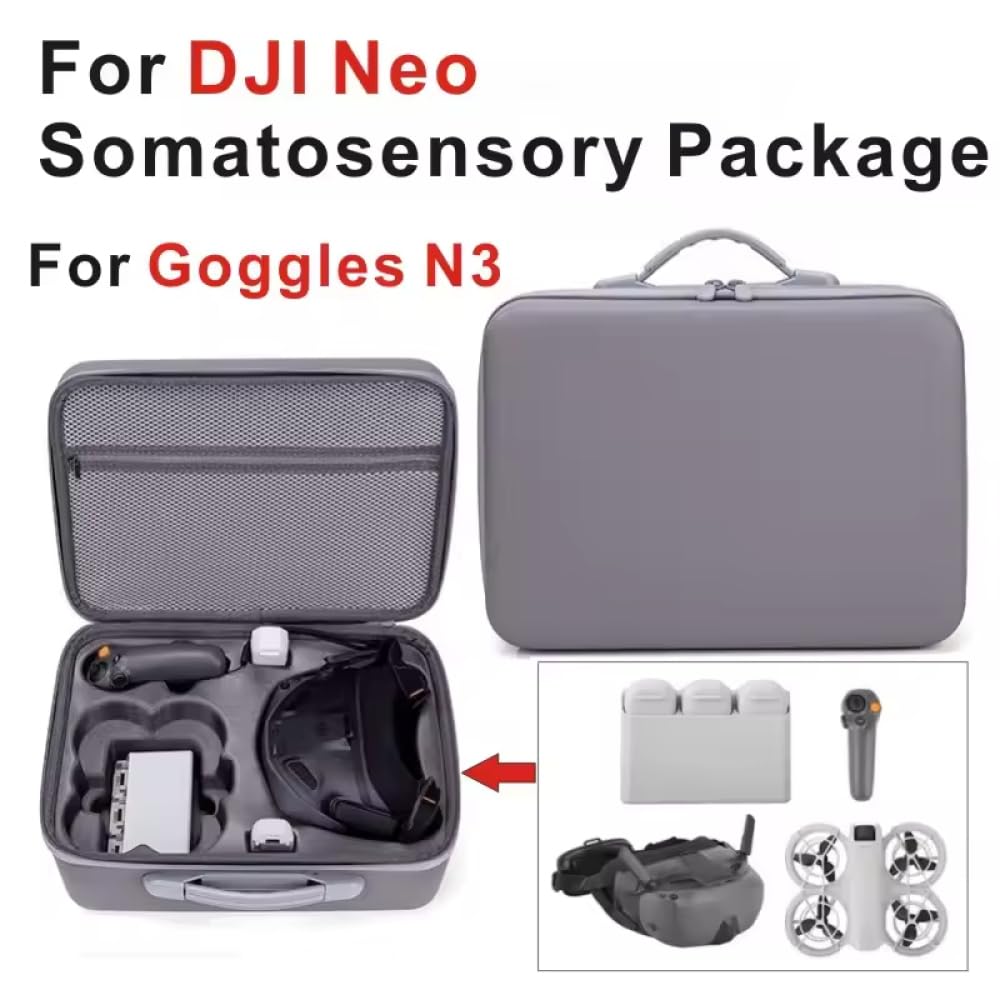 Custodia da trasporto per DJI Neo Motion Fly More Combo Viaggio Scatola Impermeabile per DJI NEO Goggles N3/RC Motion 3 Hard Shell Storage Bag Drone Accessori, Grigio
