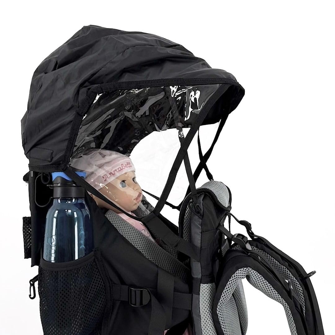 Lil' Boss Mochila Portabebés de Senderismo FASports, Ergonómica para Niños de 20–25 kg, con Techo para Lluvia y Sol, 50 x 38 x 90 cm