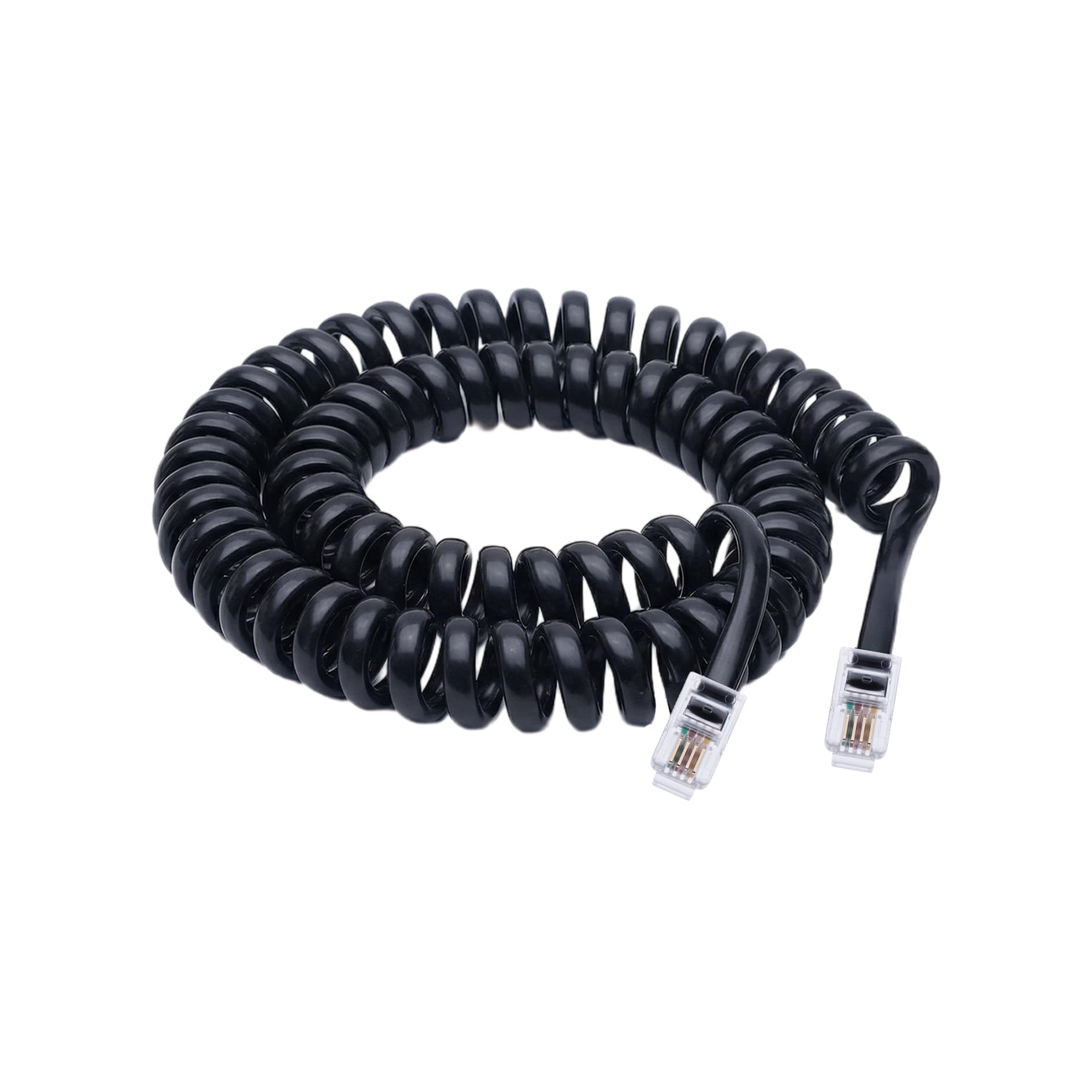 5M Câble téléphonique RJ10 incurvé à ressort en spirale pour combiné téléphonique 5m pour combiné Téléphonique Compatible avec AT&T, Cisco, NEC, ROLM, ITT, TI Téléphones Fixes (Noir)