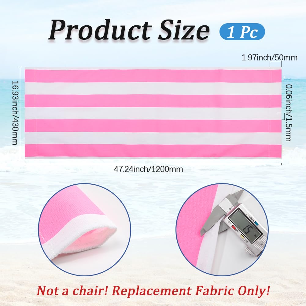 GORGECRAFT 120X43cm Beach Sling Patio Chairs Canvas Folding Chair Replacement Outdoor Chairs Cloth Replacements Hot Pink White Stripes Portable Reclining Sling Chair Fabric for Summer Vacation Garden - Image 2
