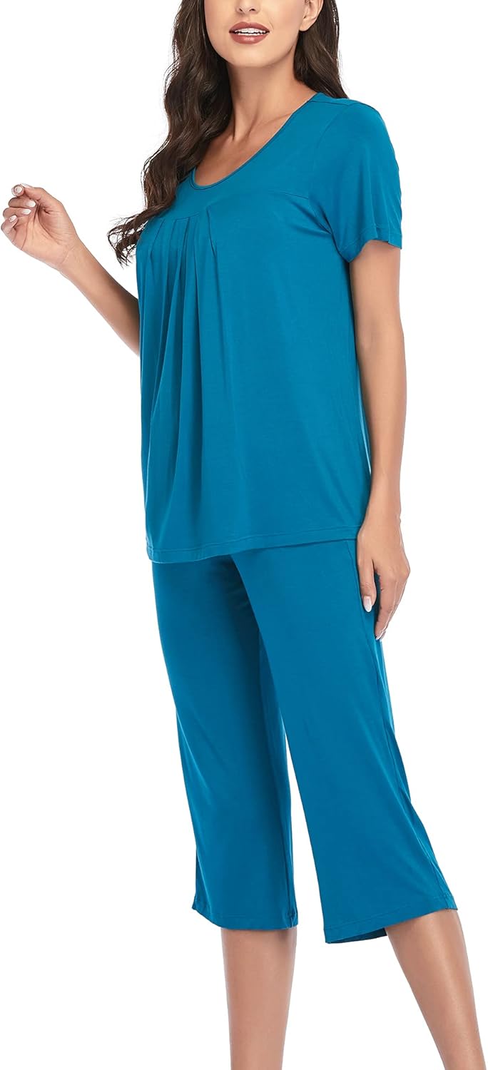 COLORFULLEAF Womens Pajama Sets Summer Pjs Lounge Sets for Women Soft Sleepwear Top and Capri Pants with Pockets - Image 5