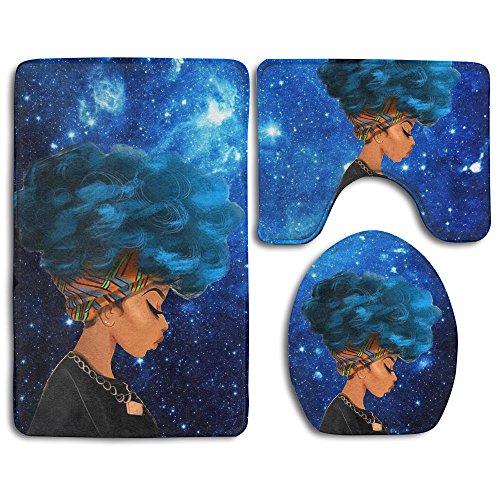 COOLSOMEJIES African Black Women With Blue Hair Skidproof Toilet Seat Cover Bath Mat Lid Cover