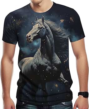 Liohans Men's Trippy 3D Horse Print Shirt T-Shirts Colorful Animal