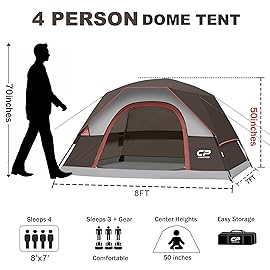 CAMPROS CP 4 Person Tent, Dome Tents for Camping with Rainfly, Waterproof Camping Tent Easy Set Up, Portable Family Tent with Large Mesh Window & Carry Bag for Outdoor Hiking