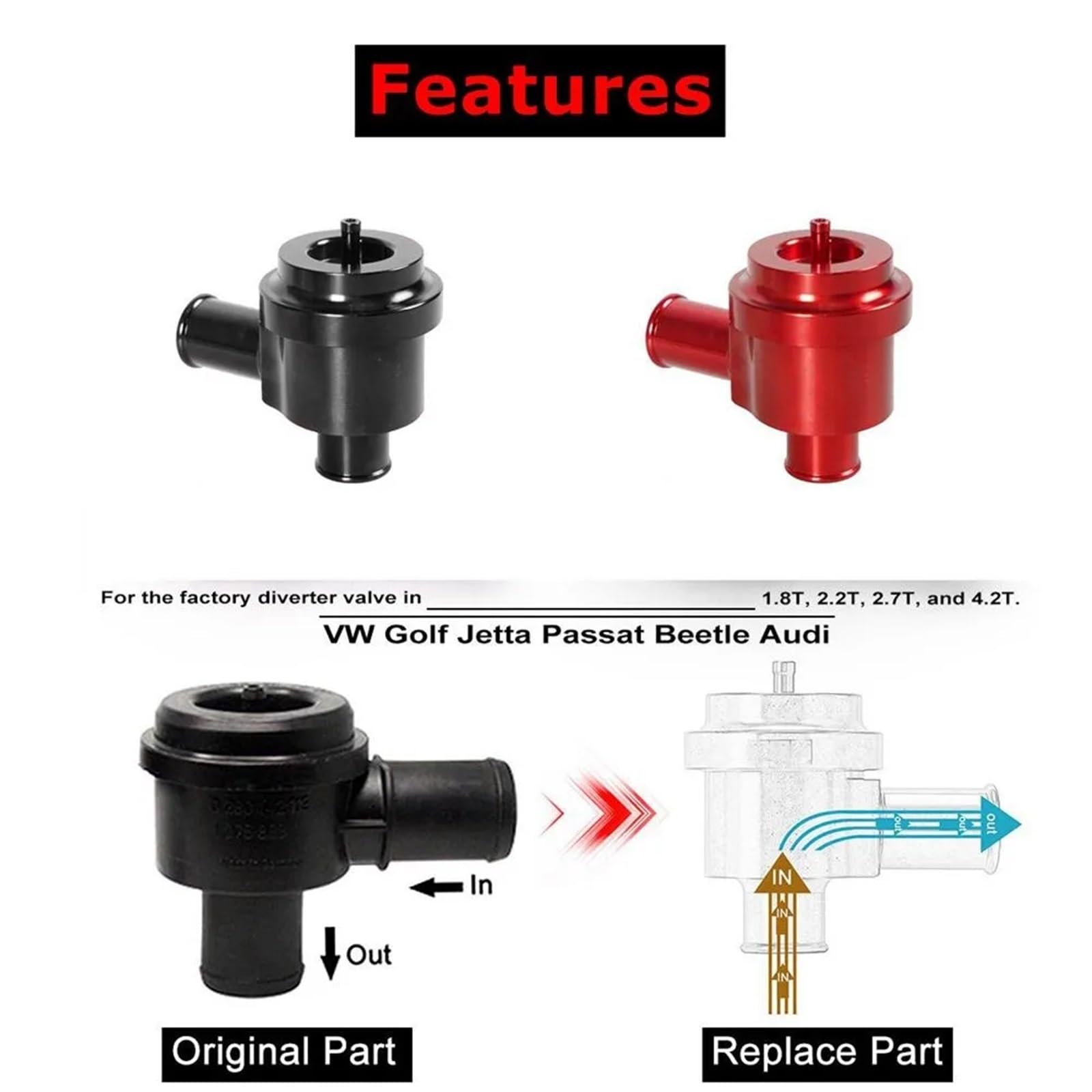Dump Valve,Valve Echappement Soupape de dérivation Turbo Utilisation adaptée pour Audi TT Quattro 00-06, soupape de décharge Boost 1.8T 2.7T(Black)