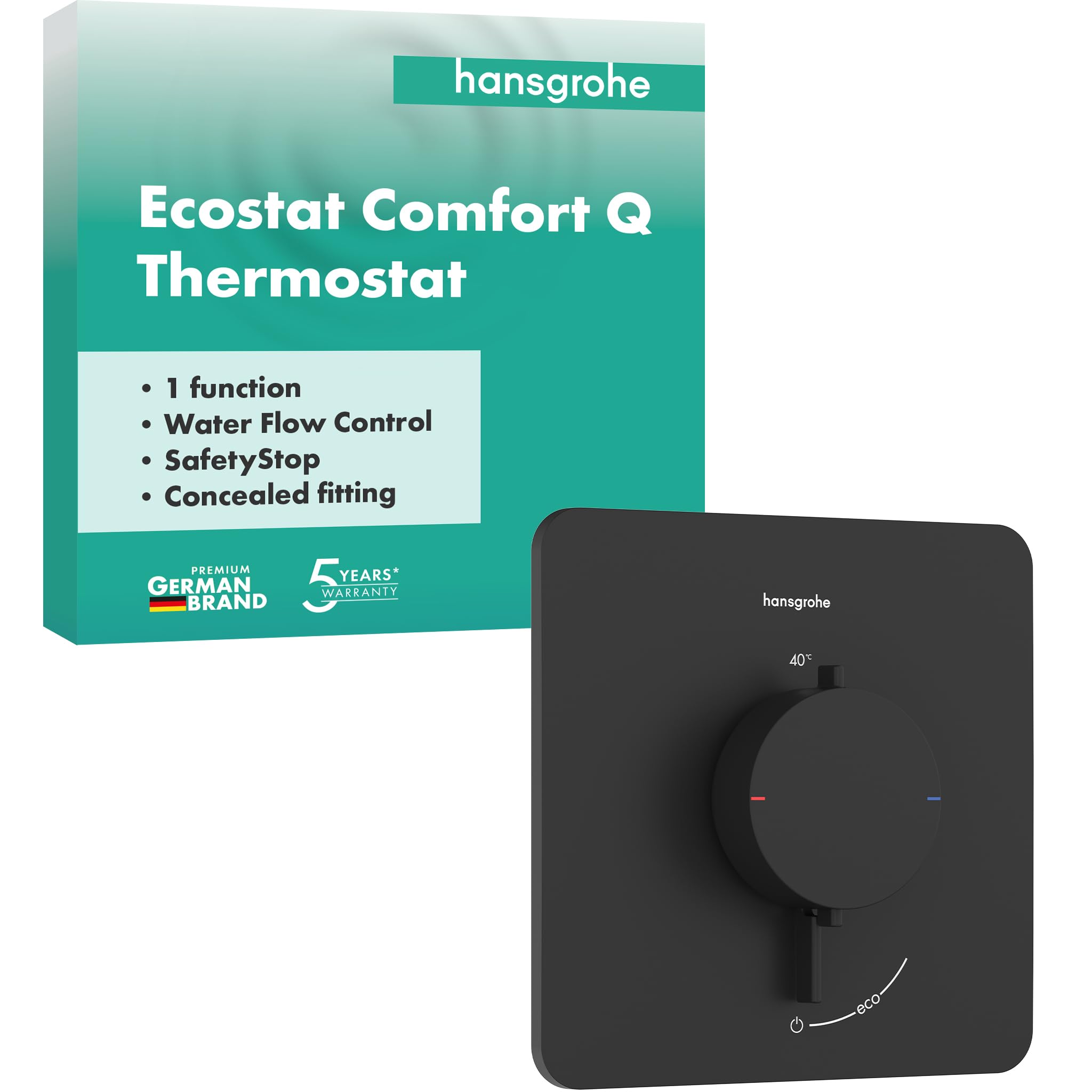 hansgrohe Ecostat Comfort Q - Duschthermostat Unterputz, Duscharmatur mit Sicherheitssperre (SafetyStop) bei 40° C, Thermostat für die Dusche, Mischbatterie für 1 Verbraucher, Mattschwarz, 33712670