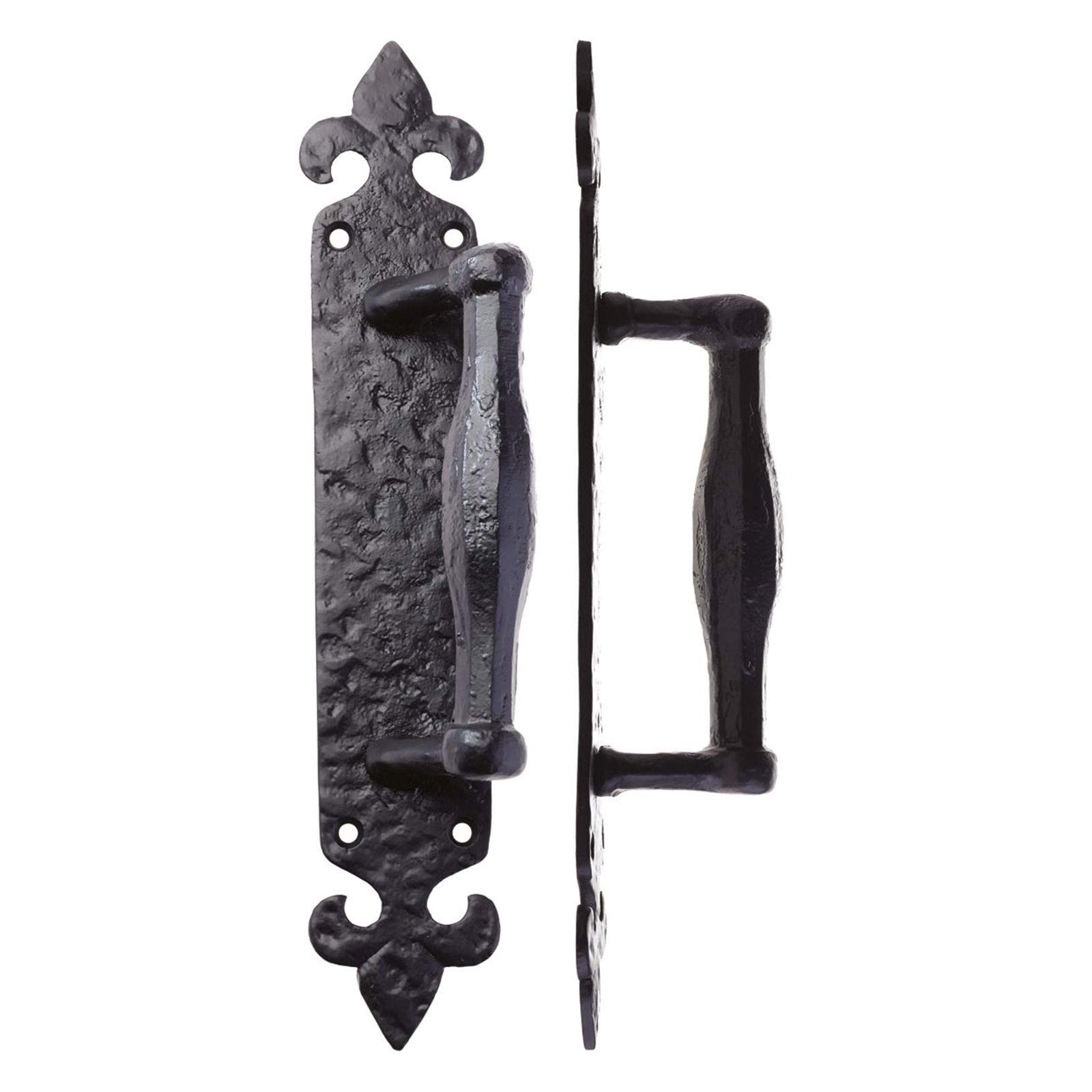Foxcote Foundries Black Pull Handle On Fleur De Lys Backplate