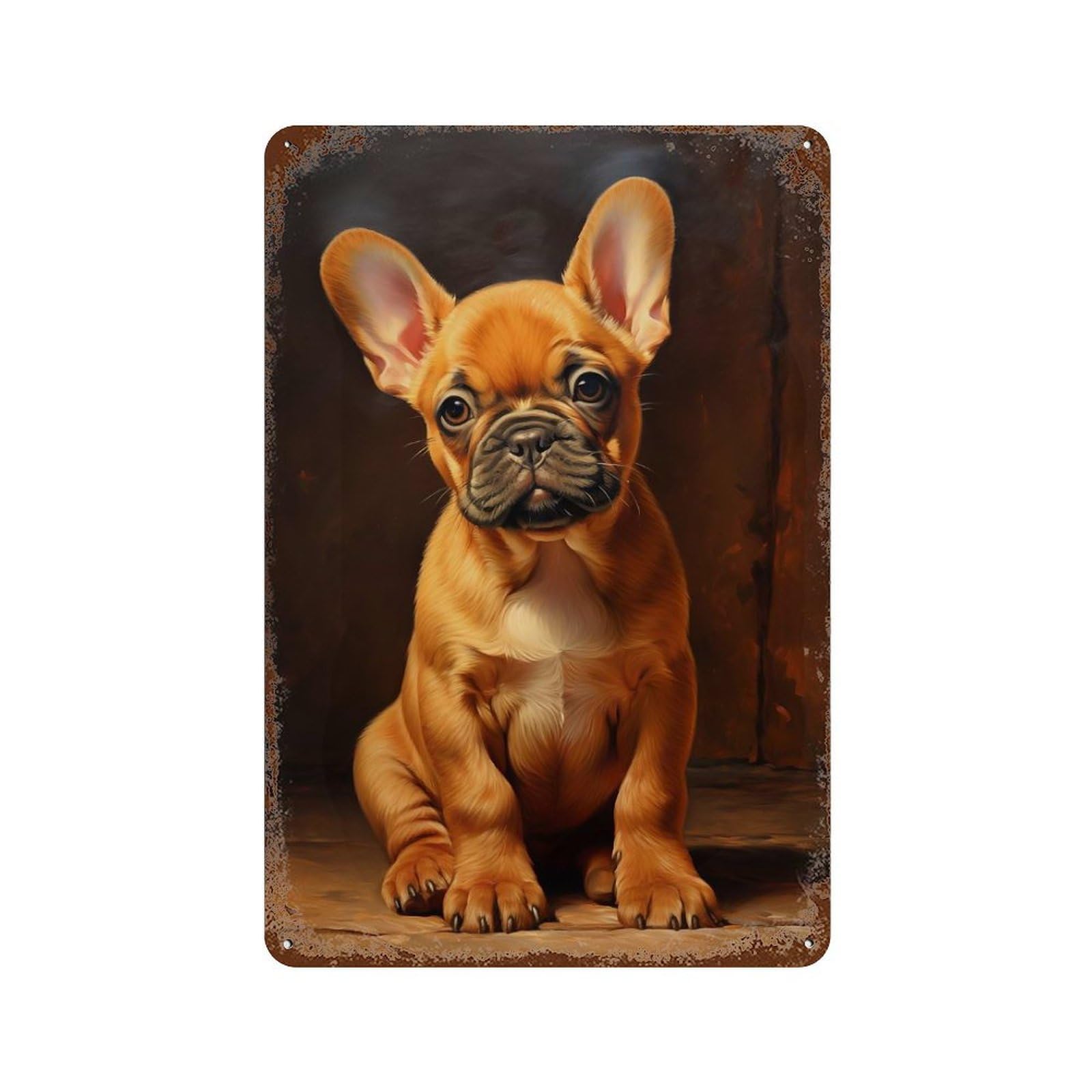 Decorative Tin Sign with French Bulldog Fawn Design 11.8"x7.9", for Farmhouse, Kitchen And Entryway Decor, Decorative Metal Wall Art