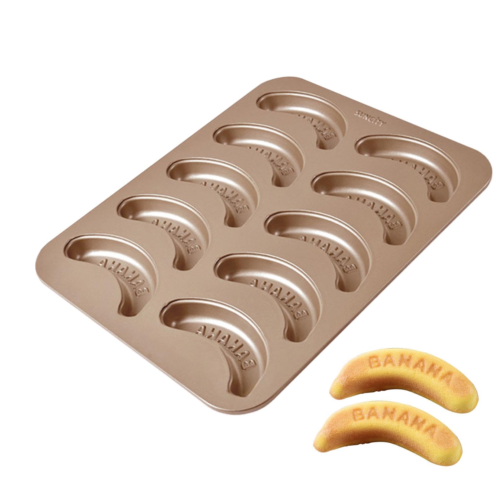 Moldes de pastel para hornear, molde para hornear plátano | molde de metal antiadherente para hornear, molde para hornear en forma de fruta, molde para hornear con 10 cavidades, molde