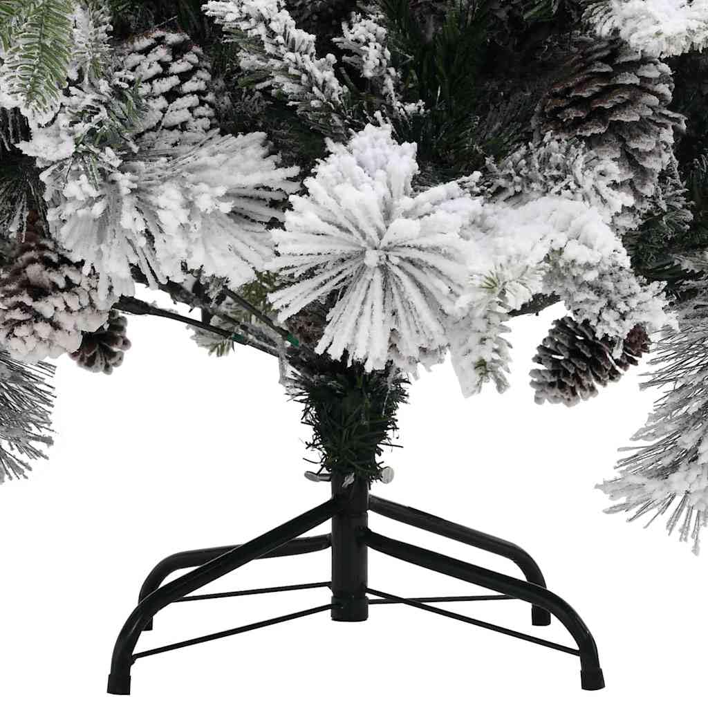 Weihnachtsbaum mit Zapfen 195 cm, künstlicher Tannenbaum aus PVC und PE, mit stabilem Stahlständer, klappbar, naturgetreu, platzsparend, mit Schnee und Deko für Wohnzimmer Advent Heiligabend