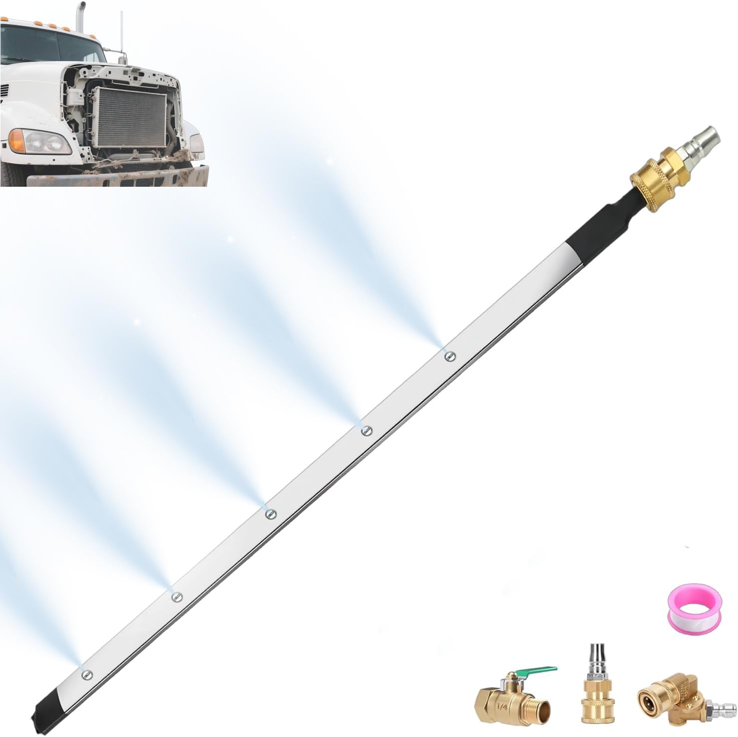 Car Radiator Cleaning Tools, Dual-Use Radiator Cleaning Wand With Quick Coupler and Valve Switch, Slim Fan Spray Nozzle, Power Washer Wand for Car Truck Gutter Cleaning(24inch)