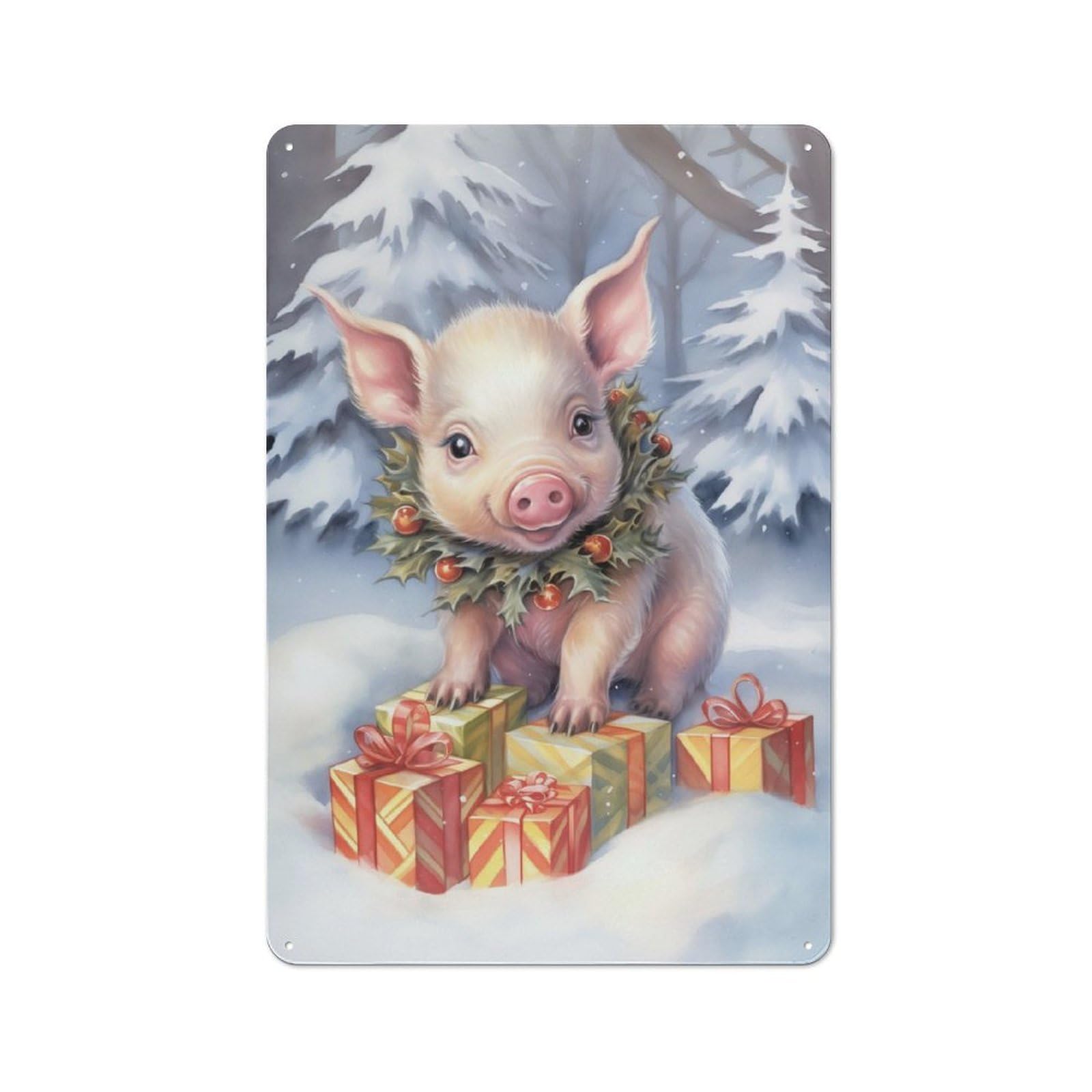 Junmoney Xmas Pig For Kids Toilet Room Printed Metal Sign, Wall Decor For Bathroom, Toilet Room, Laundry Or Guest Wc, 30X20cm